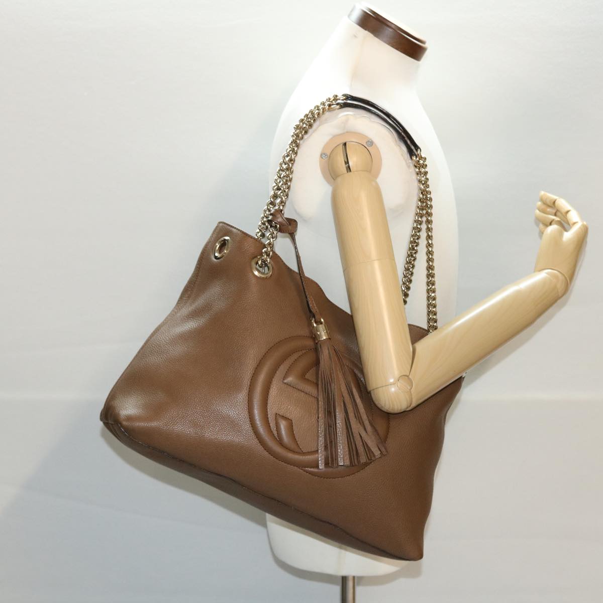 GUCCI Chain Soho Shoulder Bag Leather Brown 308982 41958