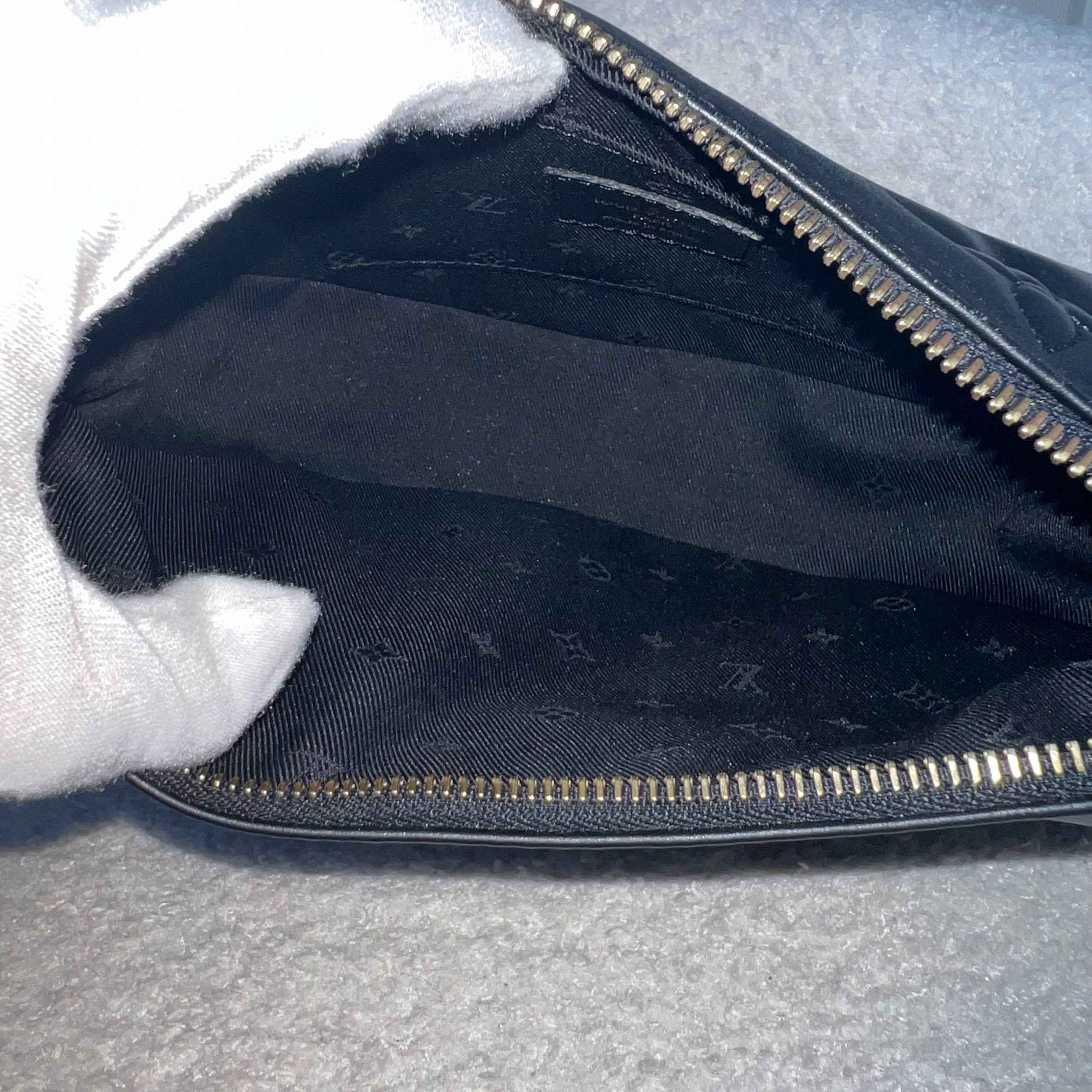 LV Over The Moon Bag in Black Bubblegram Calfskin and GHW with Canvas Strap and Chain Strap