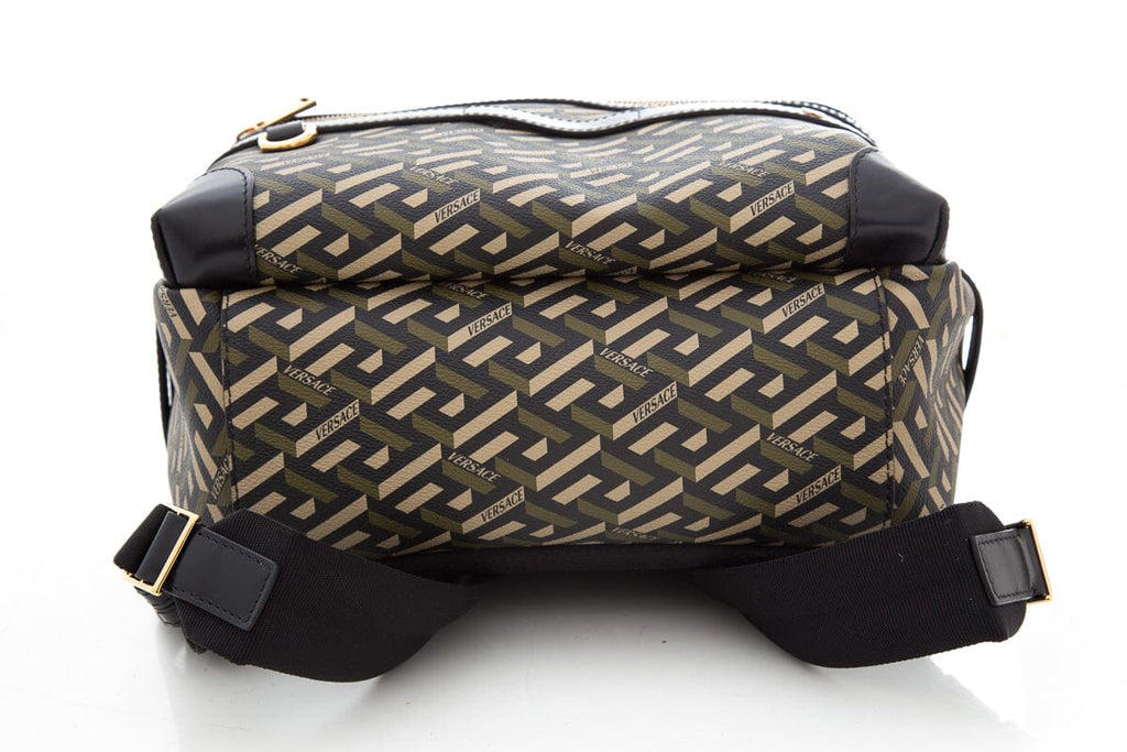 Versace Green & Black La Greca Coated Canvas Backpack