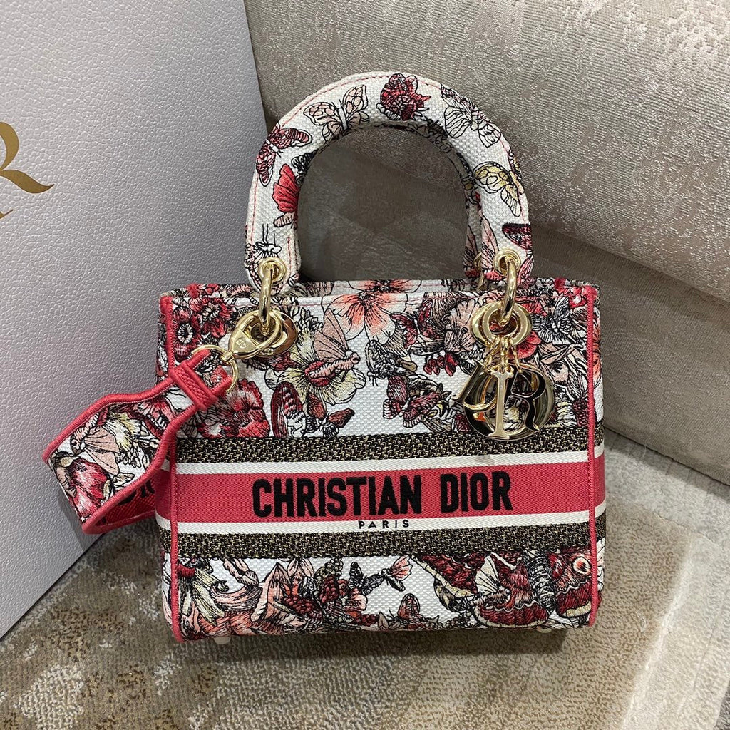 GLAMI MeGLAMIum Lady D-Lite Bag Multicolor ButterGlamIy Embroidery, Red/Latte Handbags, 24cm CD M0565ORHQ_M884