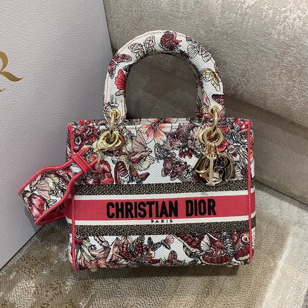 GLAMI MeGLAMIum Lady D-Lite Bag Multicolor ButterGlamIy Embroidery, Red/Latte Handbags, 24cm CD M0565ORHQ_M884