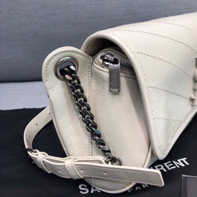 GLAMI Niki MeGLAMIum Crinkled Shoulder Bag White For Women 11in/28cm YSL