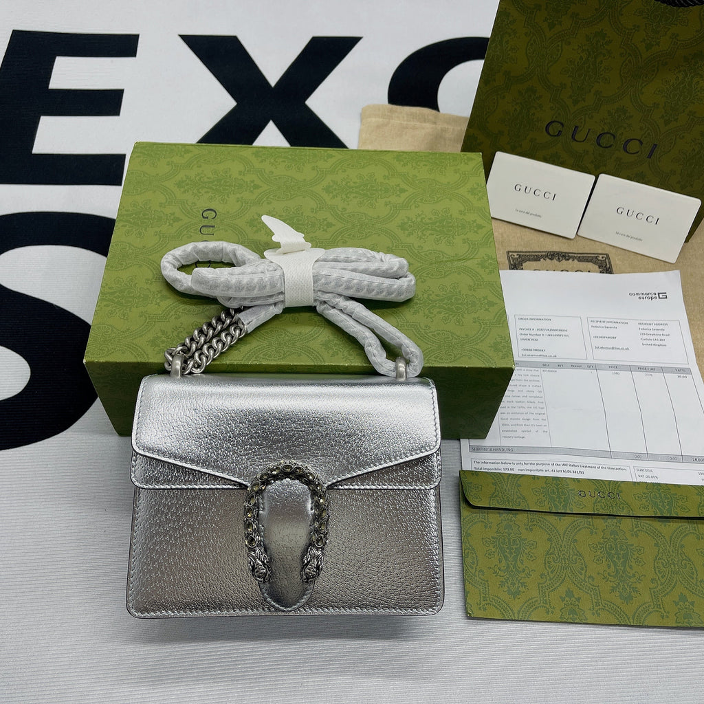gg Dionysus Super Mini Bag Silver For Women, Women’s Bags 6.5in/17cm gg 476432 1TRBN 8173
