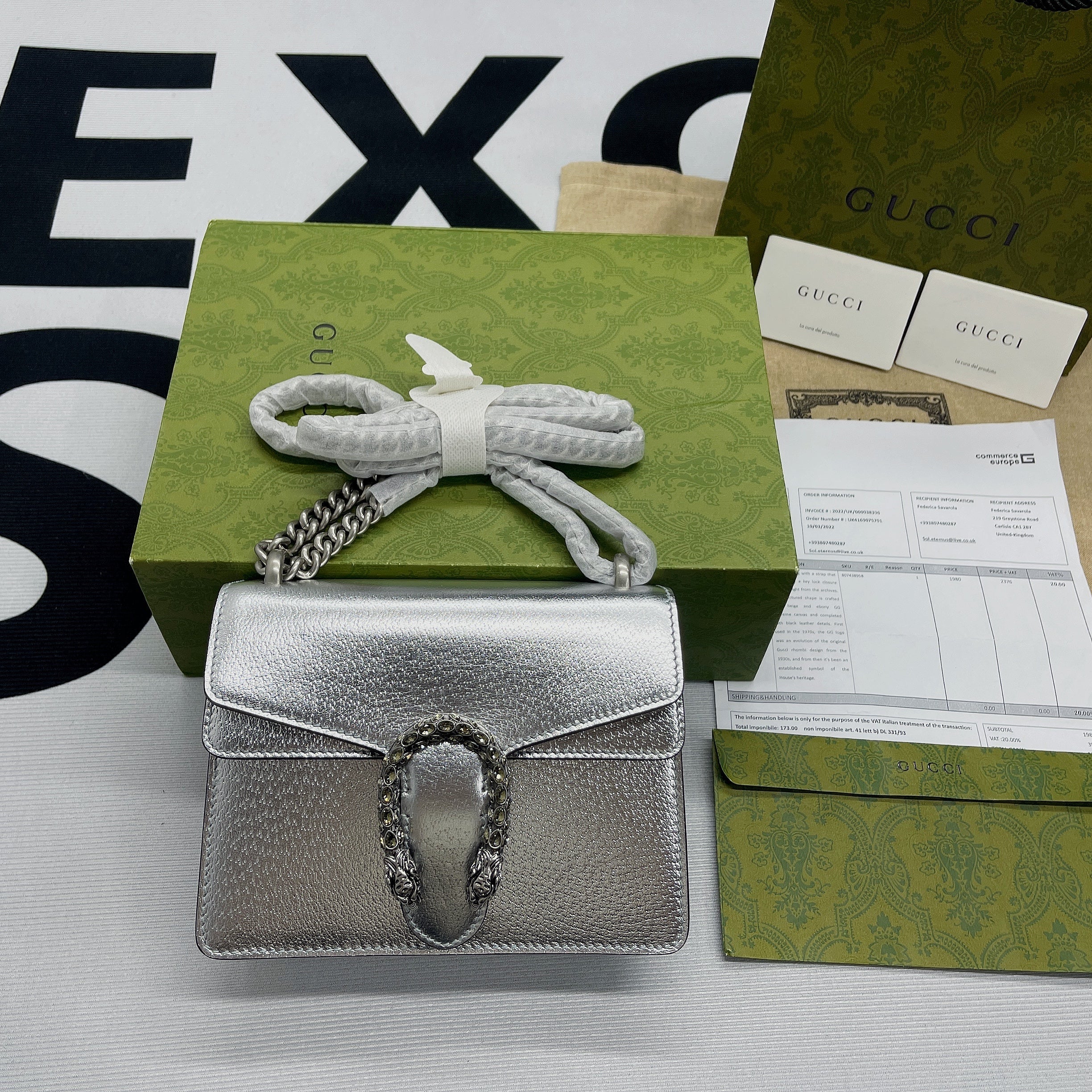 gg Dionysus Super Mini Bag Silver For Women, Women’s Bags 6.5in/17cm gg 476432 1TRBN 8173