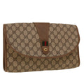 GUCCI GG Canvas Web Sherry Line Clutch Bag PVC Leather Beige Green 42088