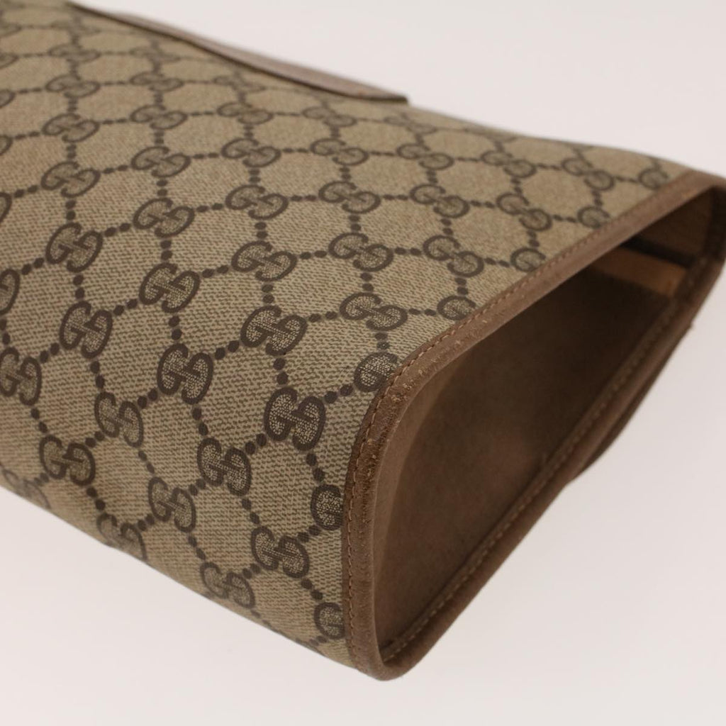 GUCCI GG Canvas Web Sherry Line Clutch Bag PVC Leather Beige Green 42088