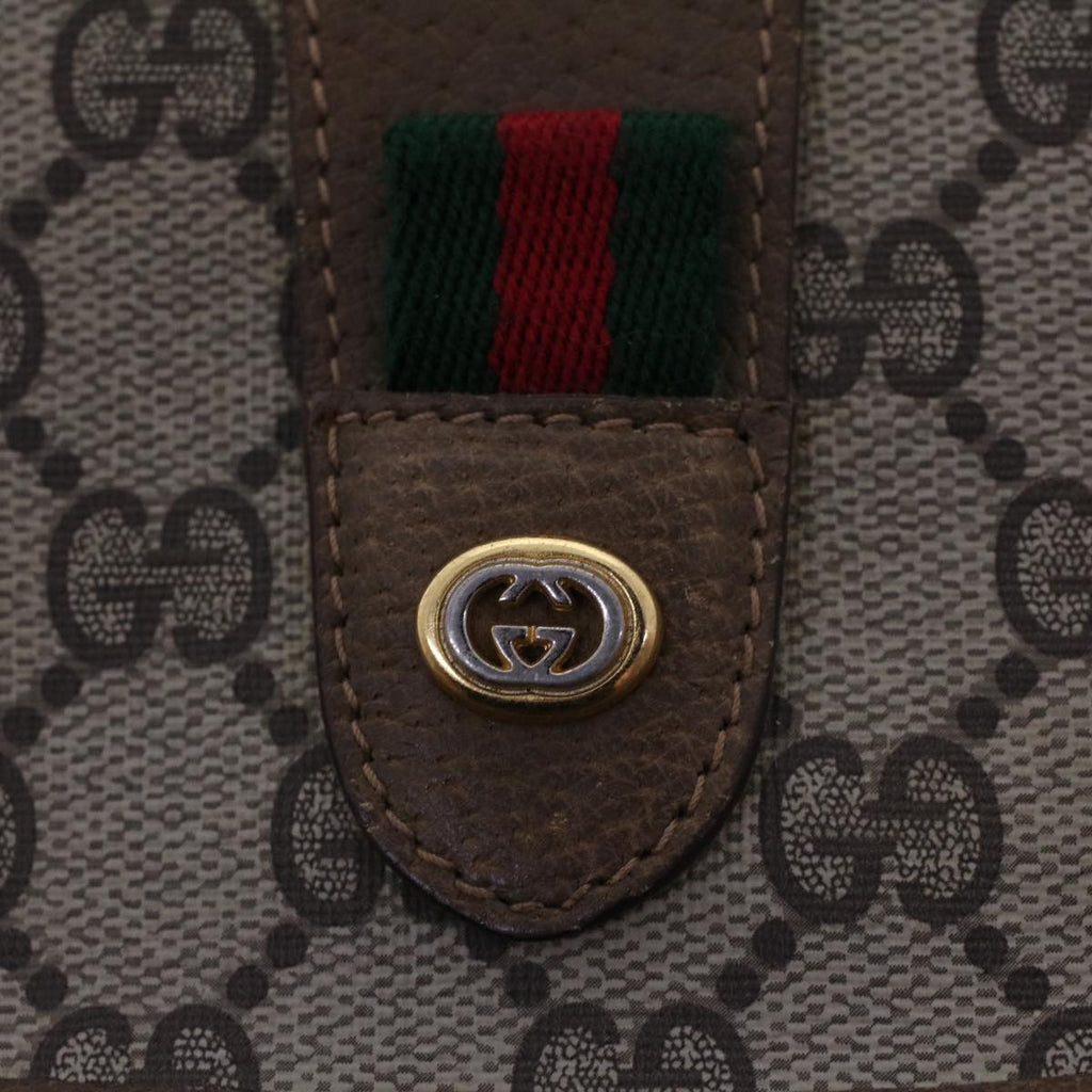 GUCCI GG Canvas Web Sherry Line Clutch Bag PVC Leather Beige Green 42088