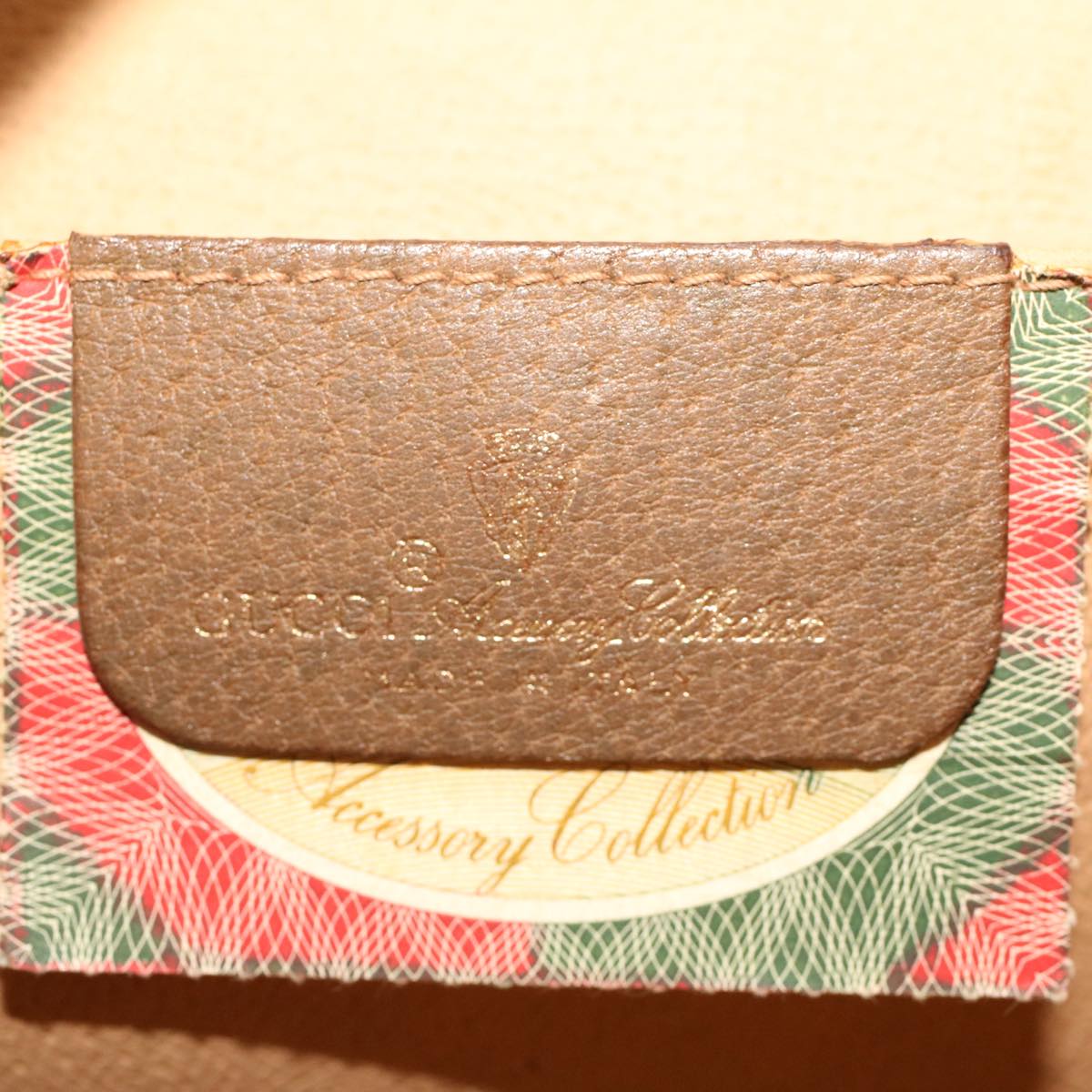 GUCCI GG Canvas Web Sherry Line Clutch Bag PVC Leather Beige Green 42088