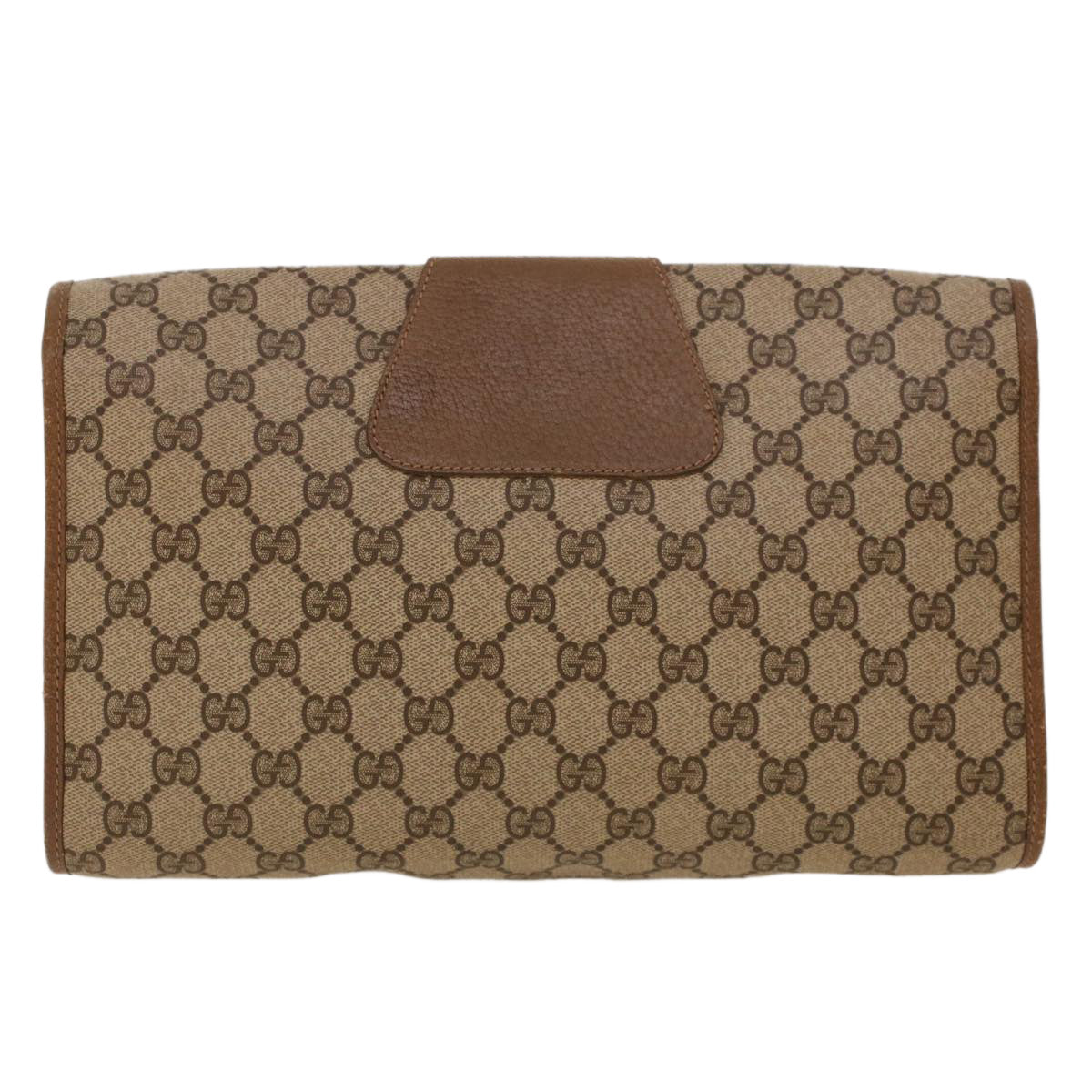 GUCCI GG Canvas Web Sherry Line Clutch Bag PVC Leather Beige Green 42088