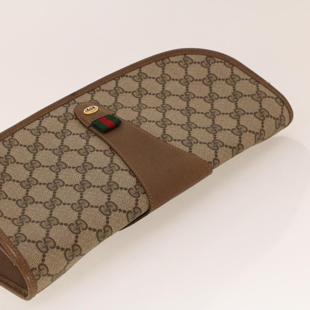 GUCCI GG Canvas Web Sherry Line Clutch Bag PVC Leather Beige Green 42088
