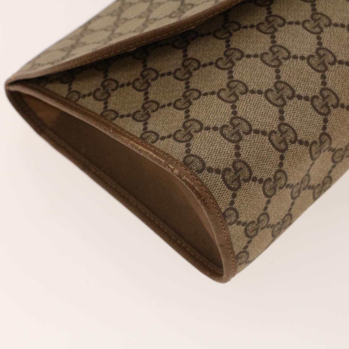 GUCCI GG Canvas Web Sherry Line Clutch Bag PVC Leather Beige Green 42088