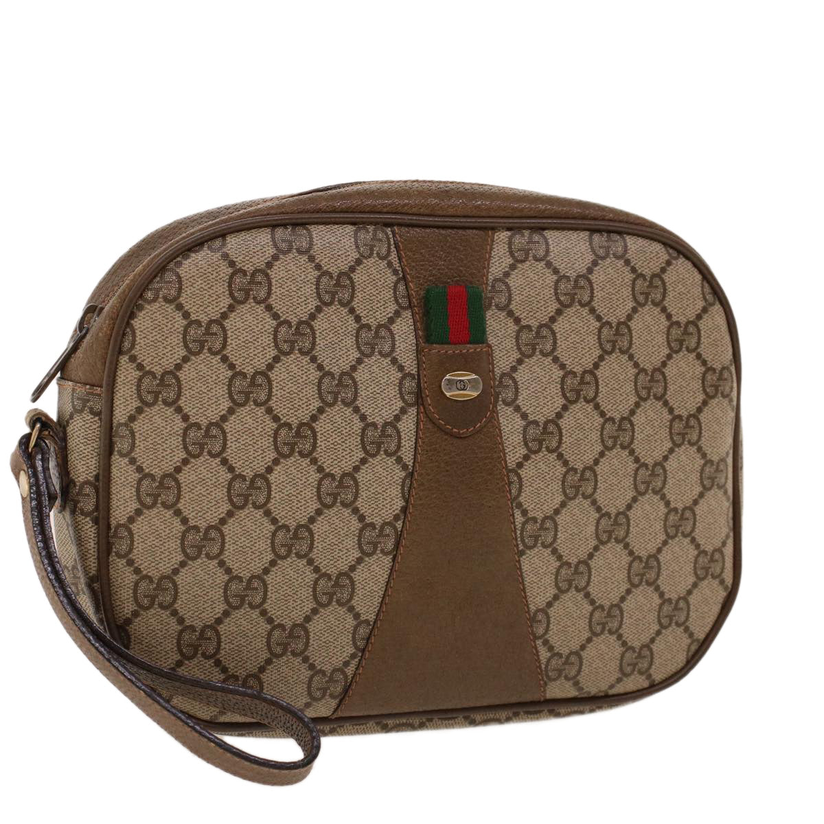 GUCCI GG Canvas Web Sherry Line Clutch Bag Beige Red Green 8901034 42098