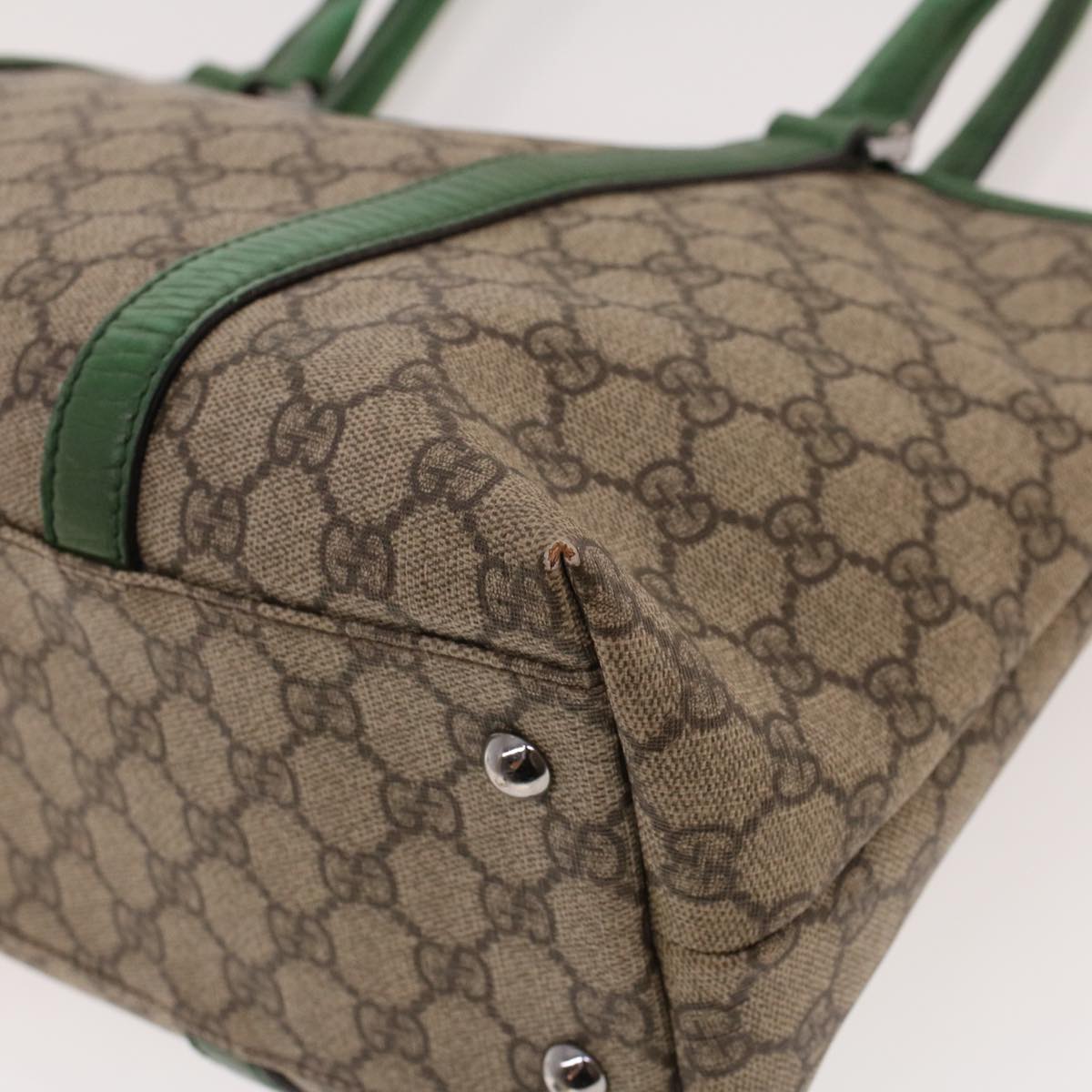 GUCCI GG Canvas Tote Bag PVC Leather Beige Green 42102