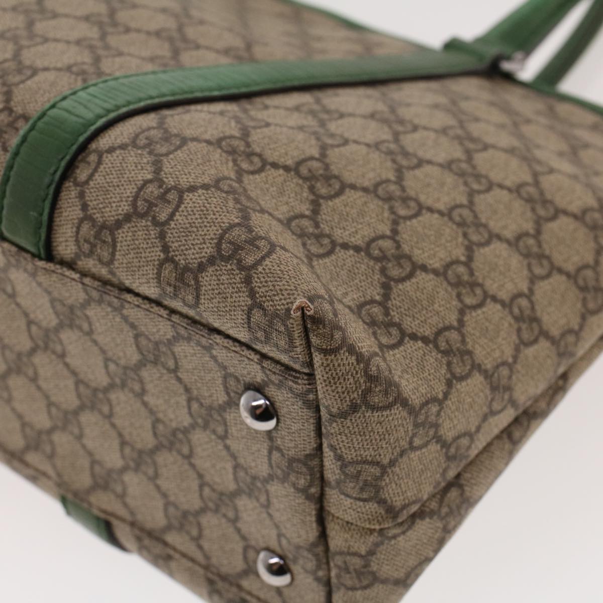 GUCCI GG Canvas Tote Bag PVC Leather Beige Green 42102