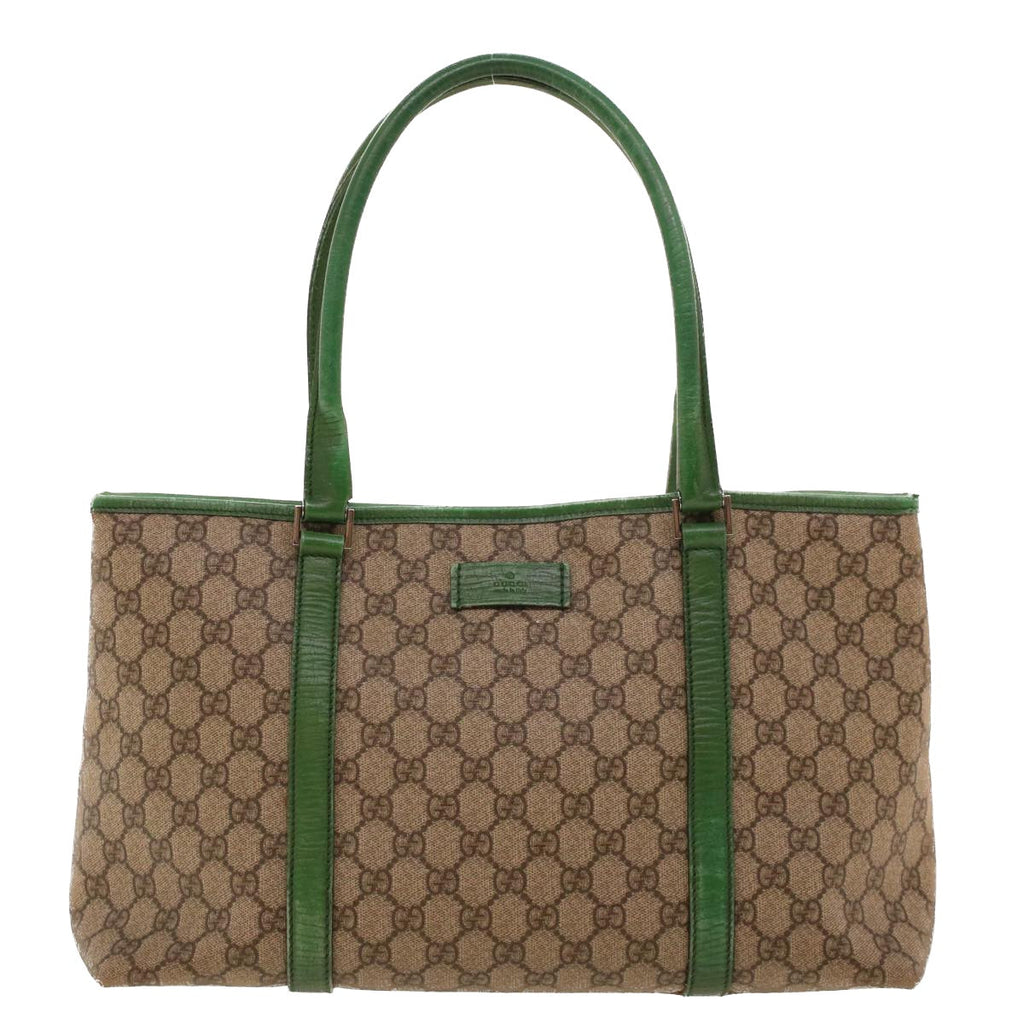 GUCCI GG Canvas Tote Bag PVC Leather Beige Green 42102