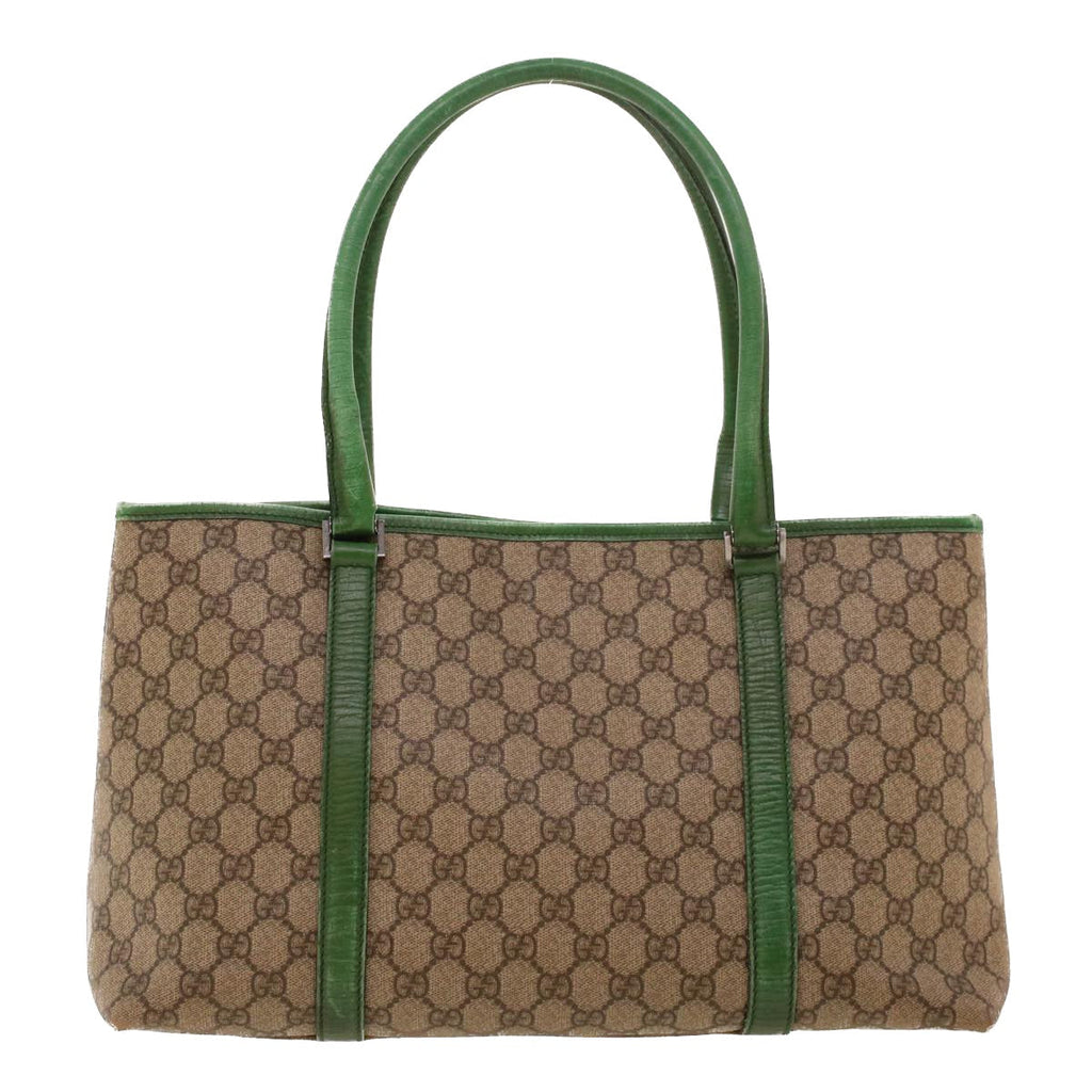 GUCCI GG Canvas Tote Bag PVC Leather Beige Green 42102