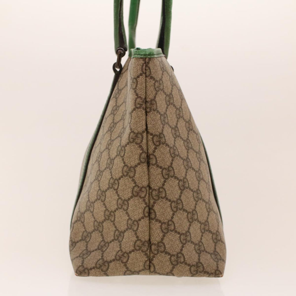 GUCCI GG Canvas Tote Bag PVC Leather Beige Green 42102
