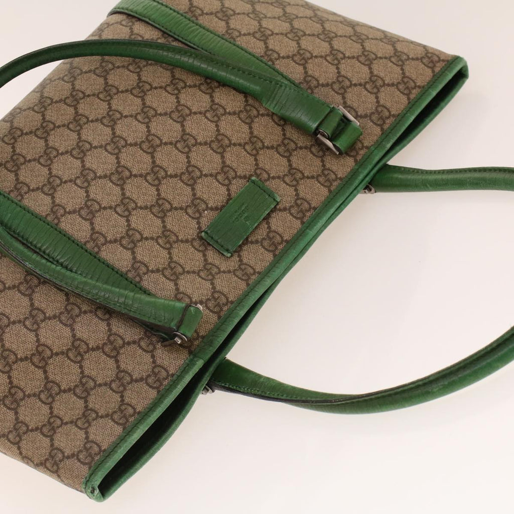 GUCCI GG Canvas Tote Bag PVC Leather Beige Green 42102