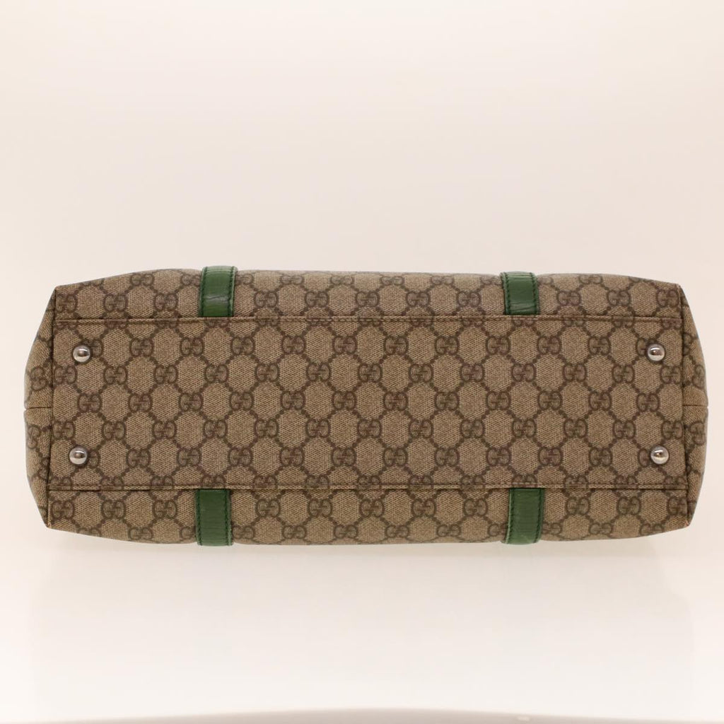 GUCCI GG Canvas Tote Bag PVC Leather Beige Green 42102