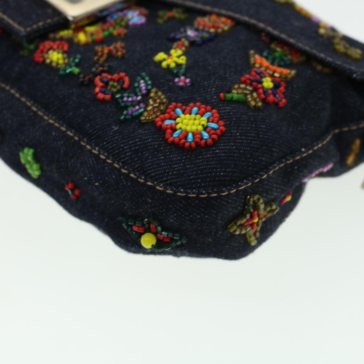 FENDI Beads Mamma Baguette Shoulder Bag Denim Navy 236826424008 42189