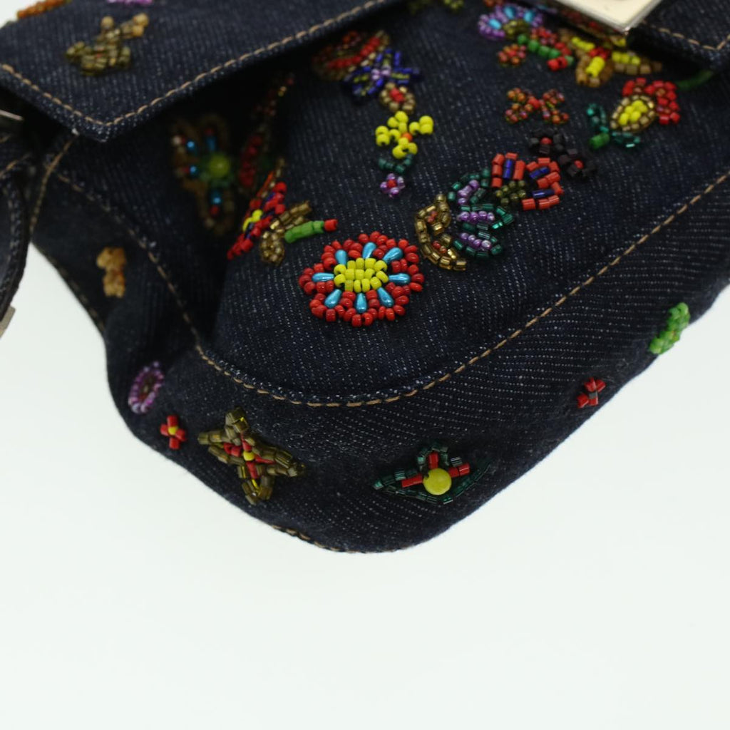 FENDI Beads Mamma Baguette Shoulder Bag Denim Navy 236826424008 42189
