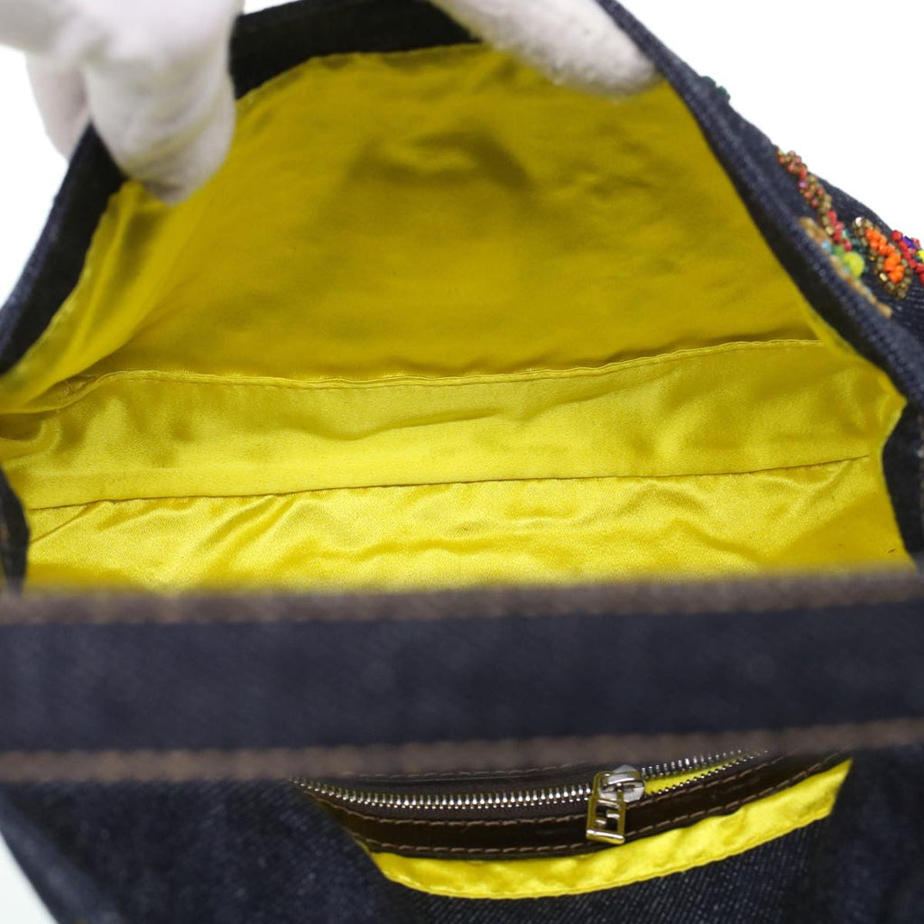 FENDI Beads Mamma Baguette Shoulder Bag Denim Navy 236826424008 42189