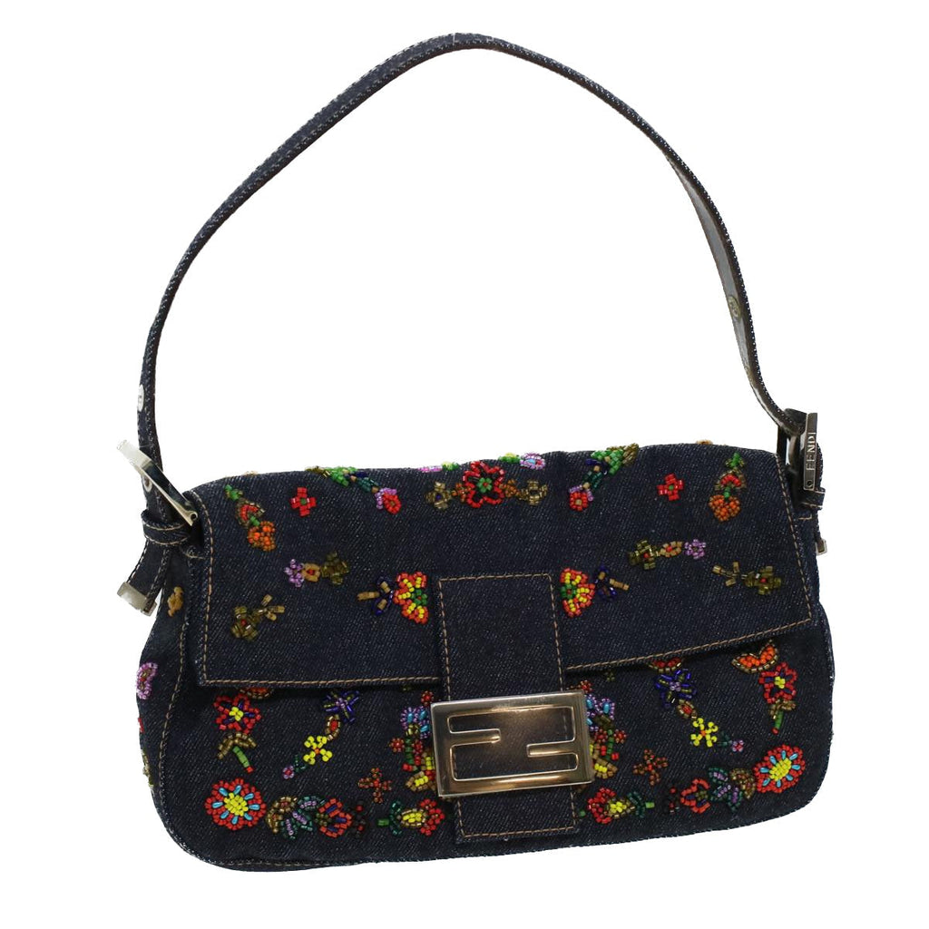 FENDI Beads Mamma Baguette Shoulder Bag Denim Navy 236826424008 42189