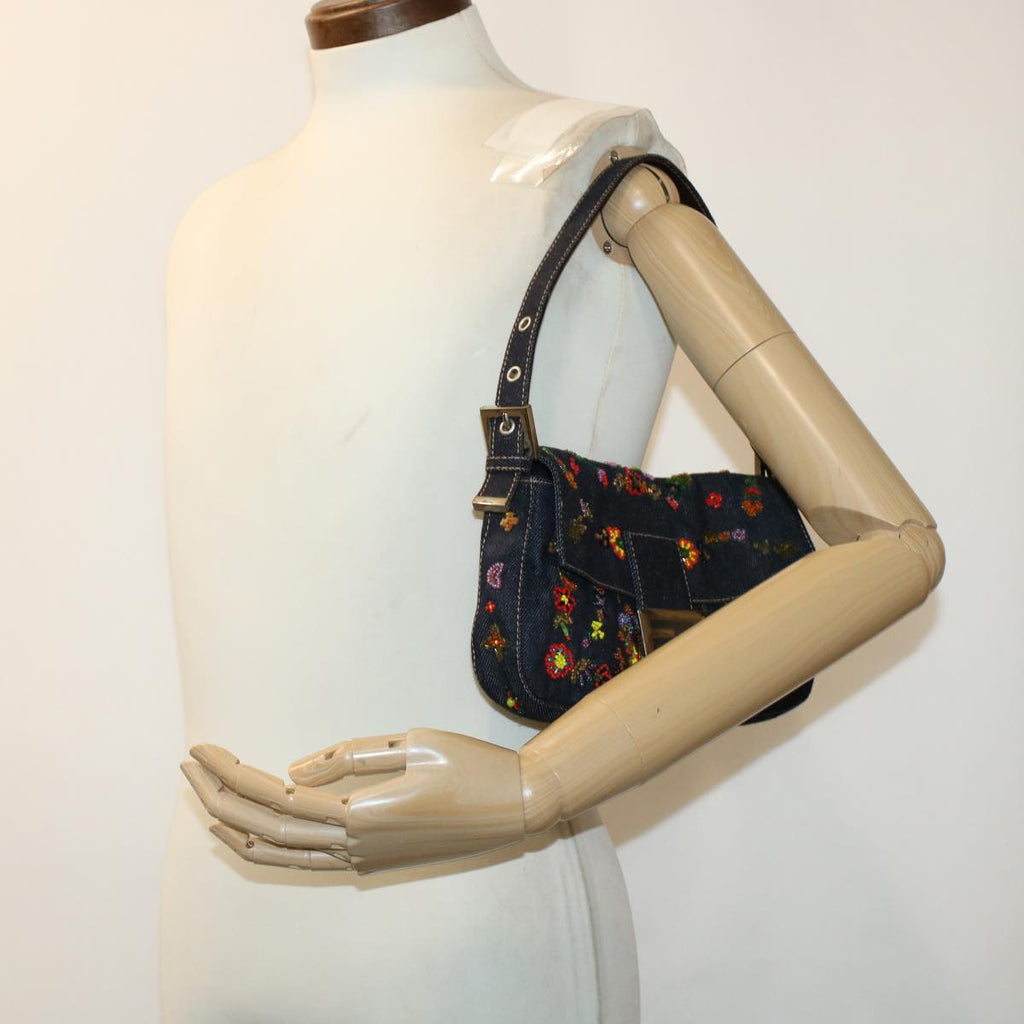 FENDI Beads Mamma Baguette Shoulder Bag Denim Navy 236826424008 42189