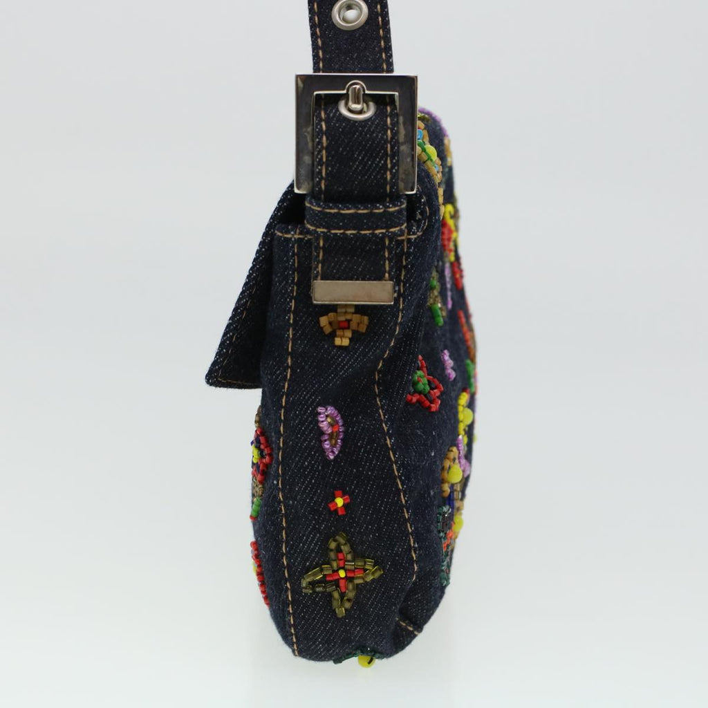 FENDI Beads Mamma Baguette Shoulder Bag Denim Navy 236826424008 42189