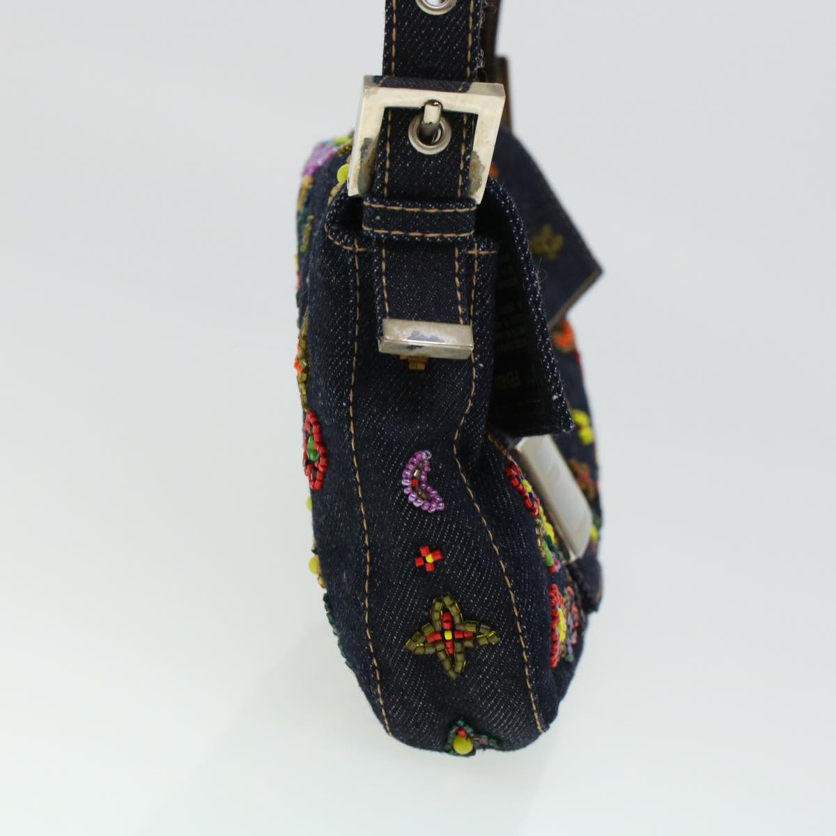 FENDI Beads Mamma Baguette Shoulder Bag Denim Navy 236826424008 42189