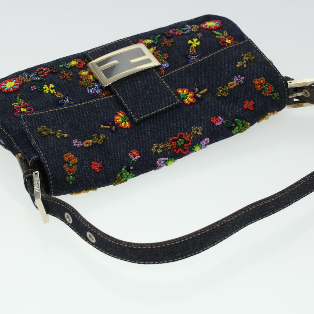 FENDI Beads Mamma Baguette Shoulder Bag Denim Navy 236826424008 42189