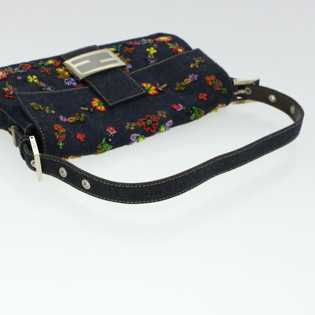 FENDI Beads Mamma Baguette Shoulder Bag Denim Navy 236826424008 42189