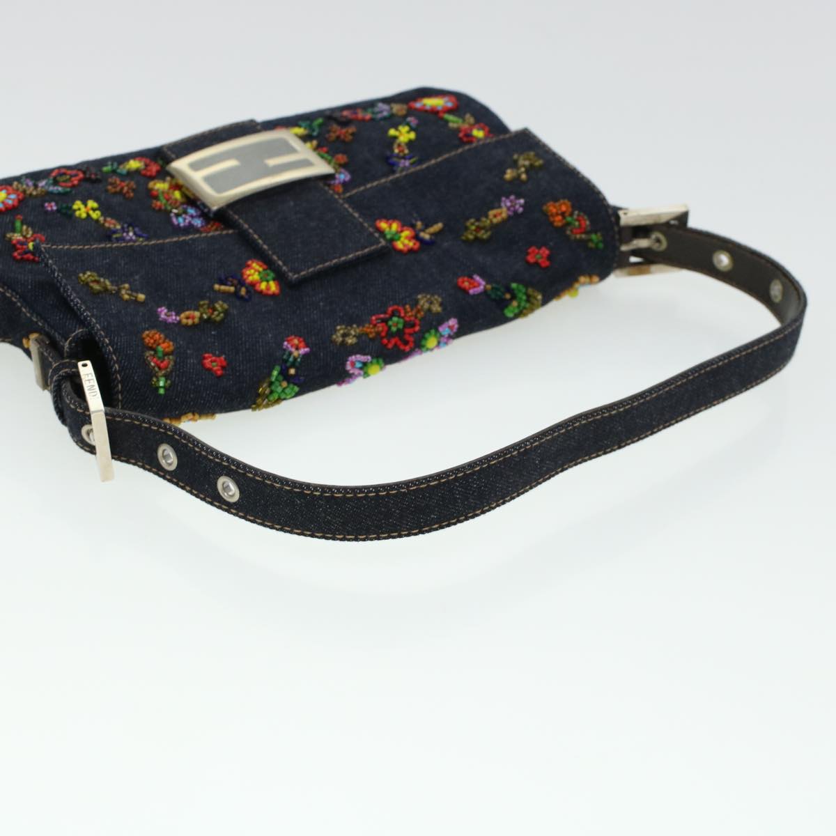 FENDI Beads Mamma Baguette Shoulder Bag Denim Navy 236826424008 42189