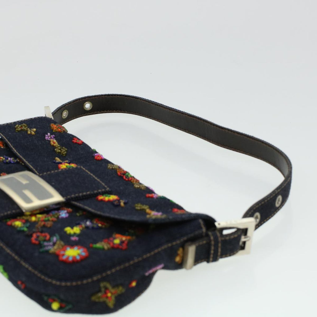 FENDI Beads Mamma Baguette Shoulder Bag Denim Navy 236826424008 42189