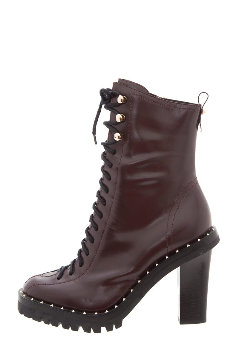 Valentino Garavani Burgundy & Black Studded Boots SZ 40