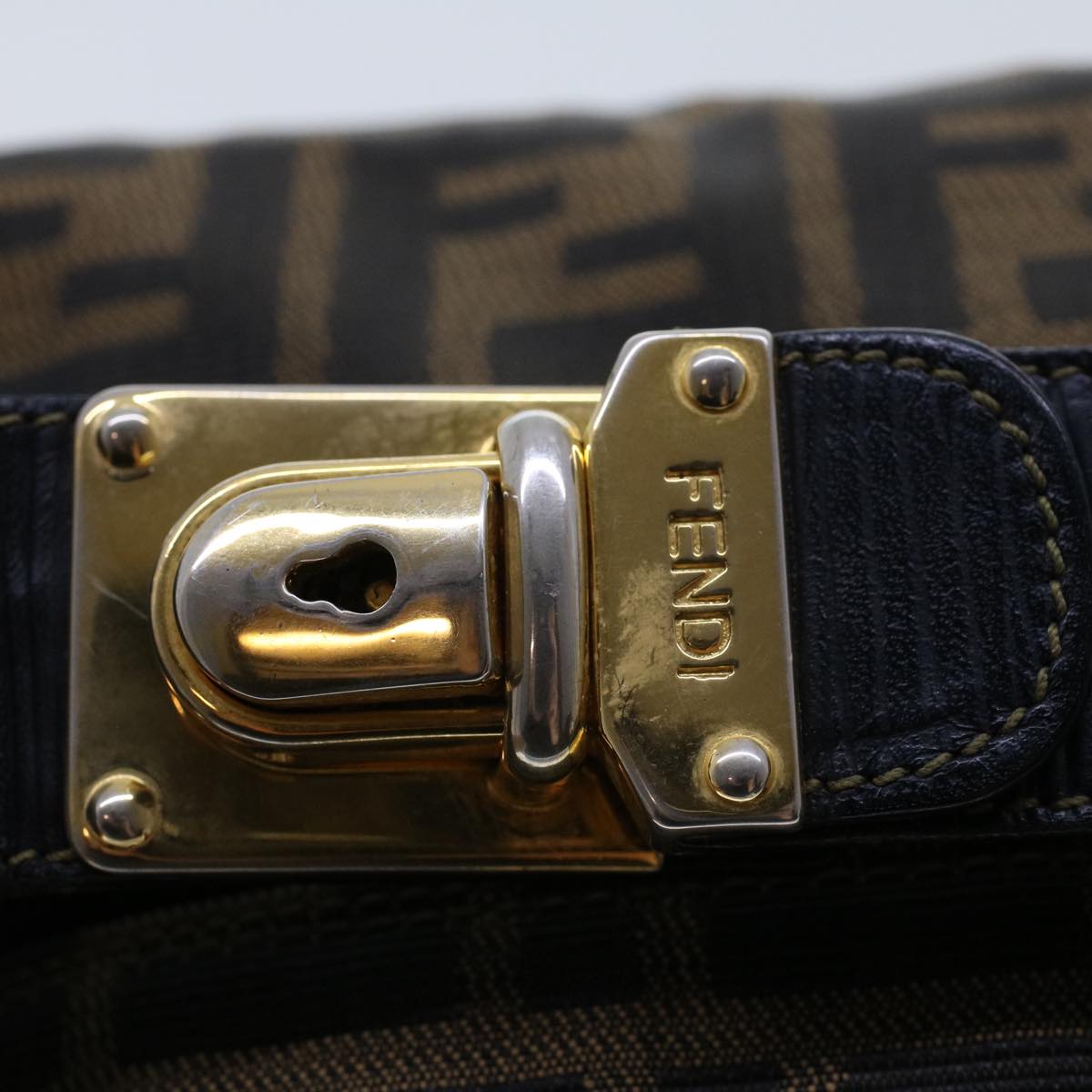 FENDI Zucca Canvas Hand Bag Black Brown 42333