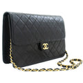 CHANEL Chain Shoulder Bag Clutch Black Quilted Flap Lambskin Purse k13