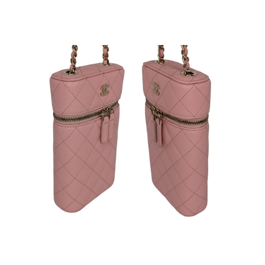 Chanel Rose Quilted Caviar Vanity O-Phone Holder With Chain