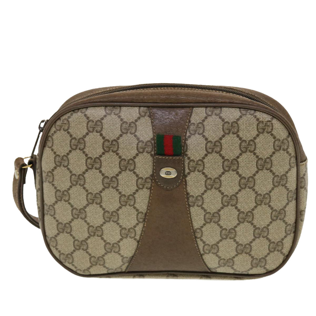 GUCCI GG Canvas Web Sherry Line Clutch Bag Beige Red Green 8901034 42585