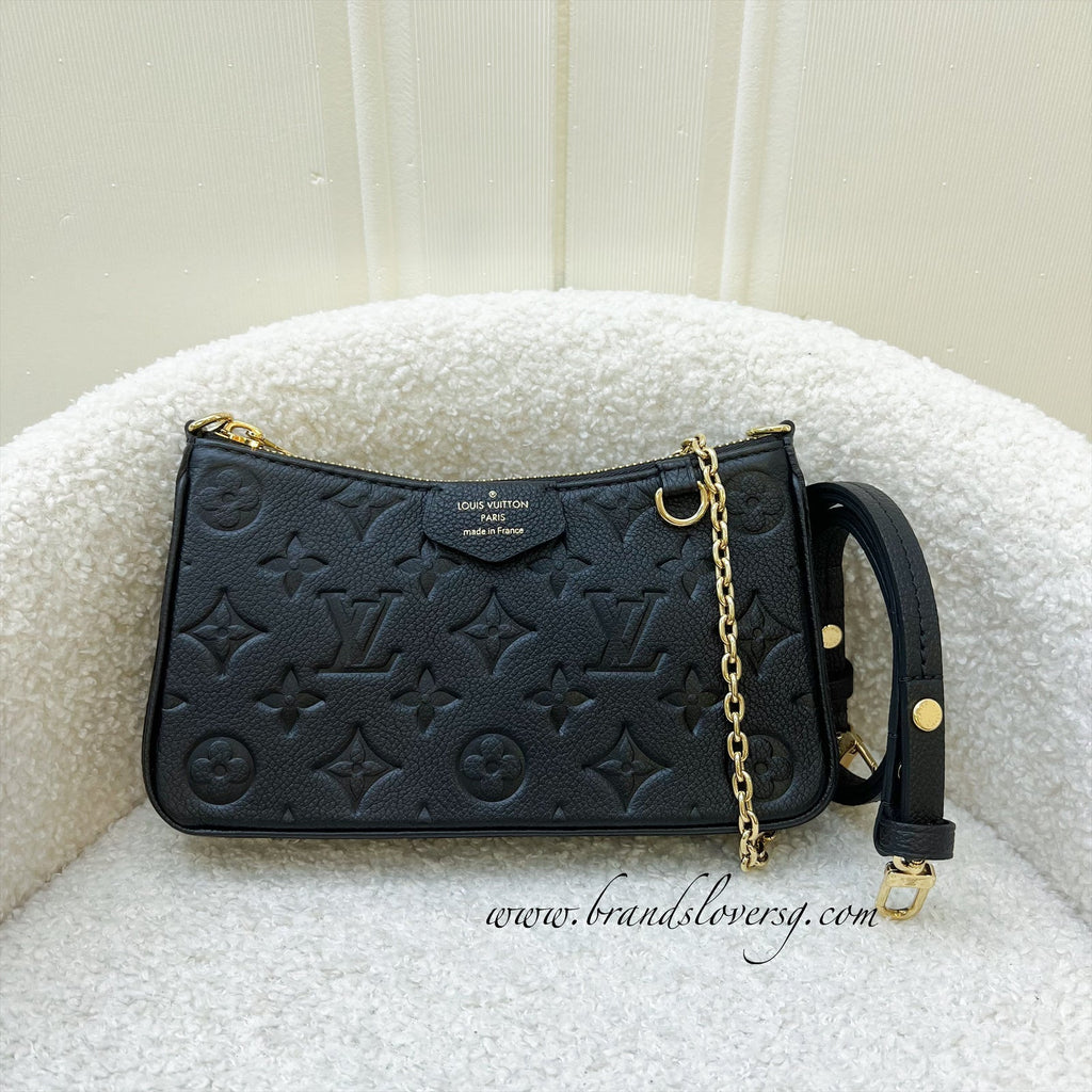 LV Easy Pouch on Strap Bag in Black Monogram Empreinte Leather and GHW