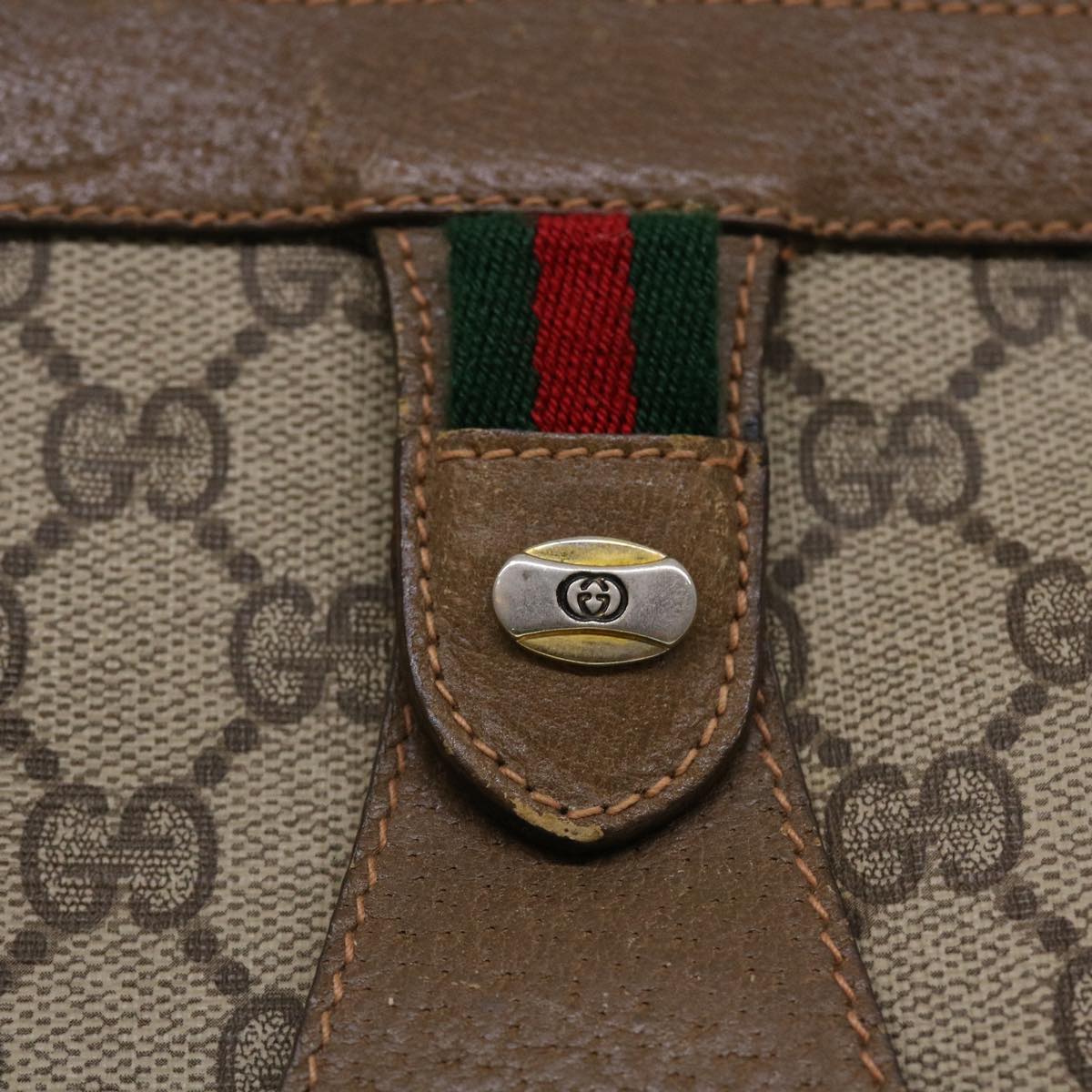 GUCCI GG Canvas Web Sherry Line Clutch Bag Beige Red Green 8901033 42746