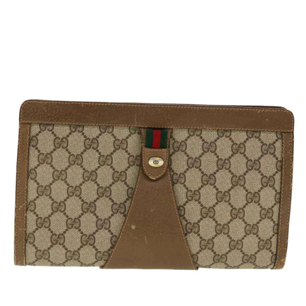 GUCCI GG Canvas Web Sherry Line Clutch Bag Beige Red Green 8901033 42746