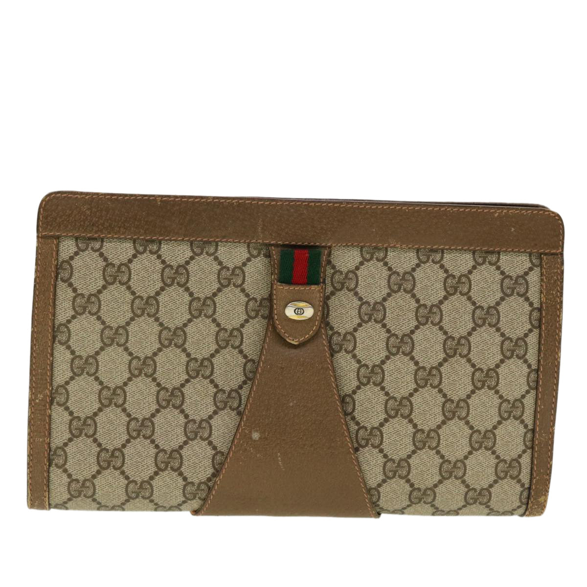 GUCCI GG Canvas Web Sherry Line Clutch Bag Beige Red Green 8901033 42746