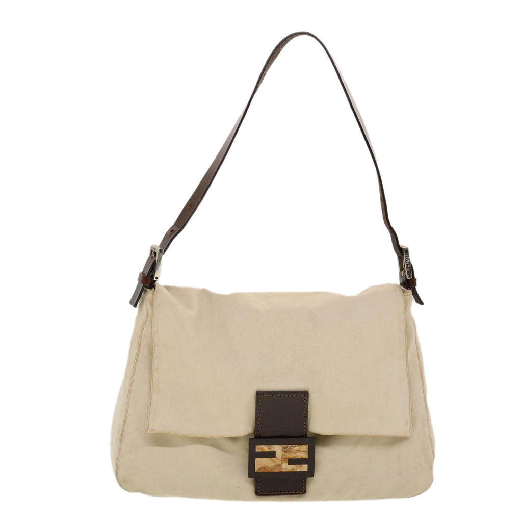 FENDI Mamma Baguette Shoulder Bag Canvas Beige 2355.26325.008 42758