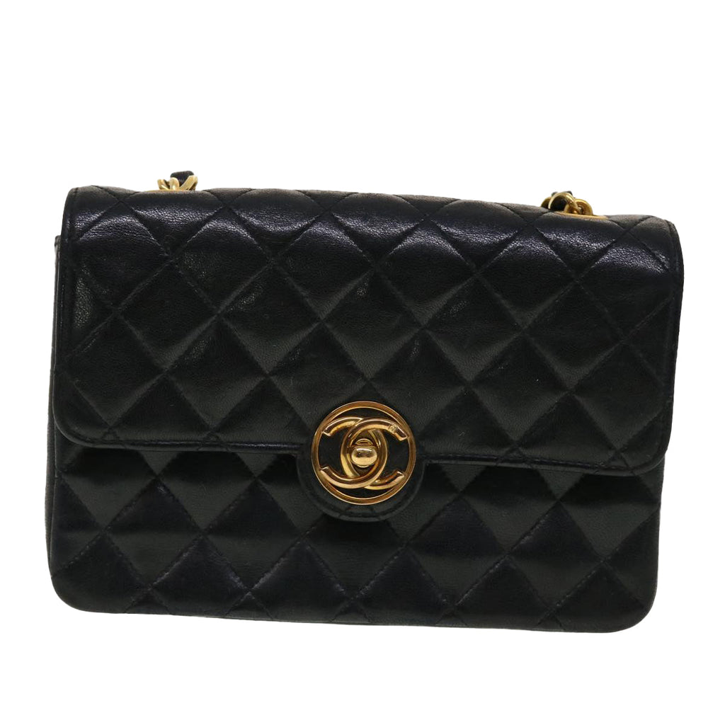 CHANEL Mini Matelasse Chain Shoulder Bag Lamb Skin Black CC 42862A