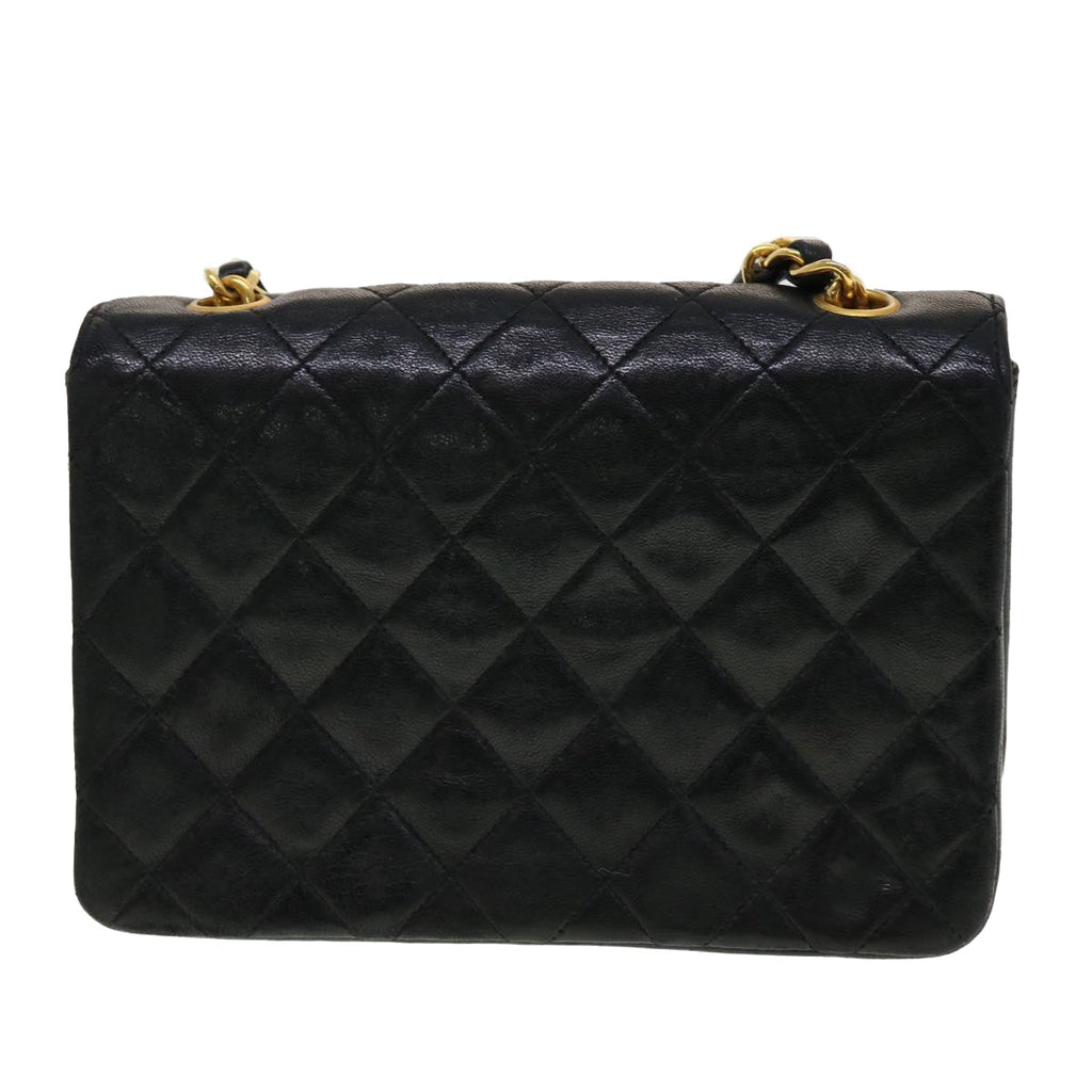 CHANEL Mini Matelasse Chain Shoulder Bag Lamb Skin Black CC 42862A
