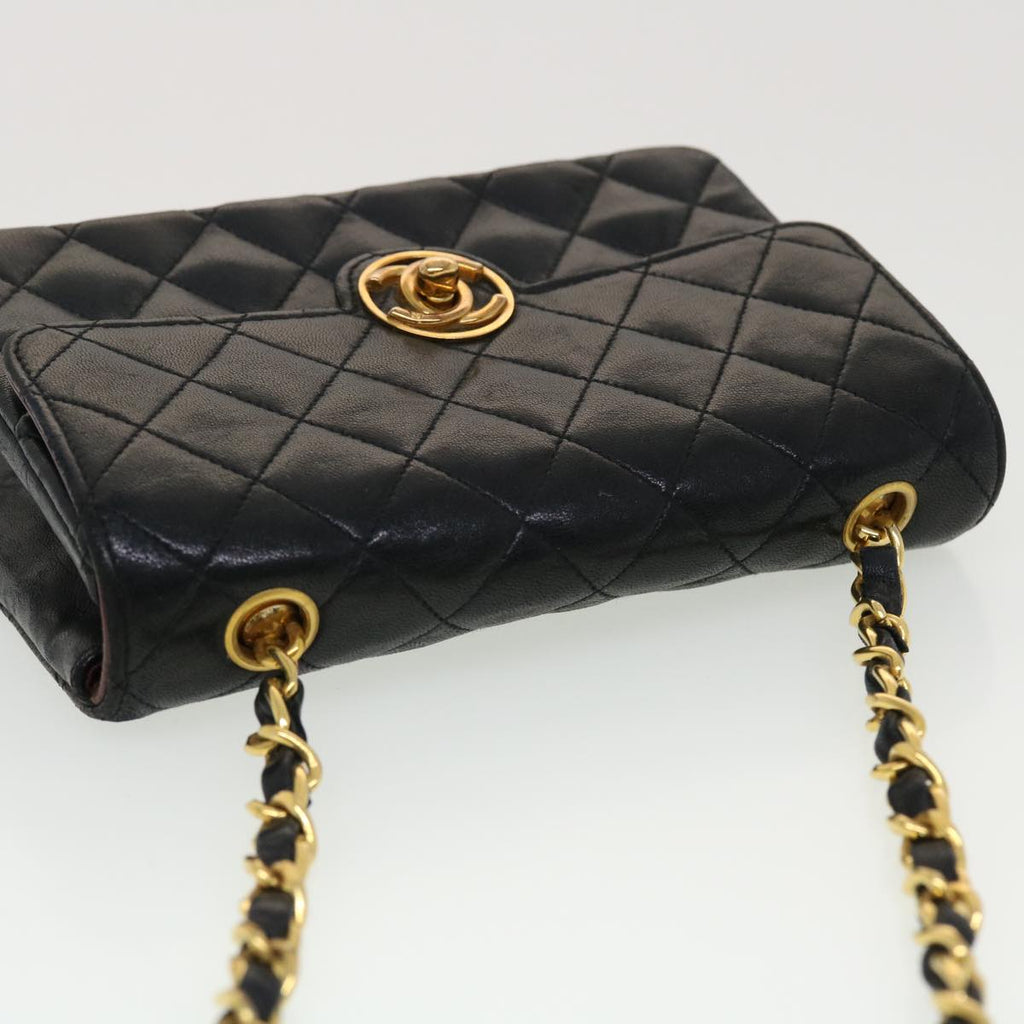 CHANEL Mini Matelasse Chain Shoulder Bag Lamb Skin Black CC 42862A
