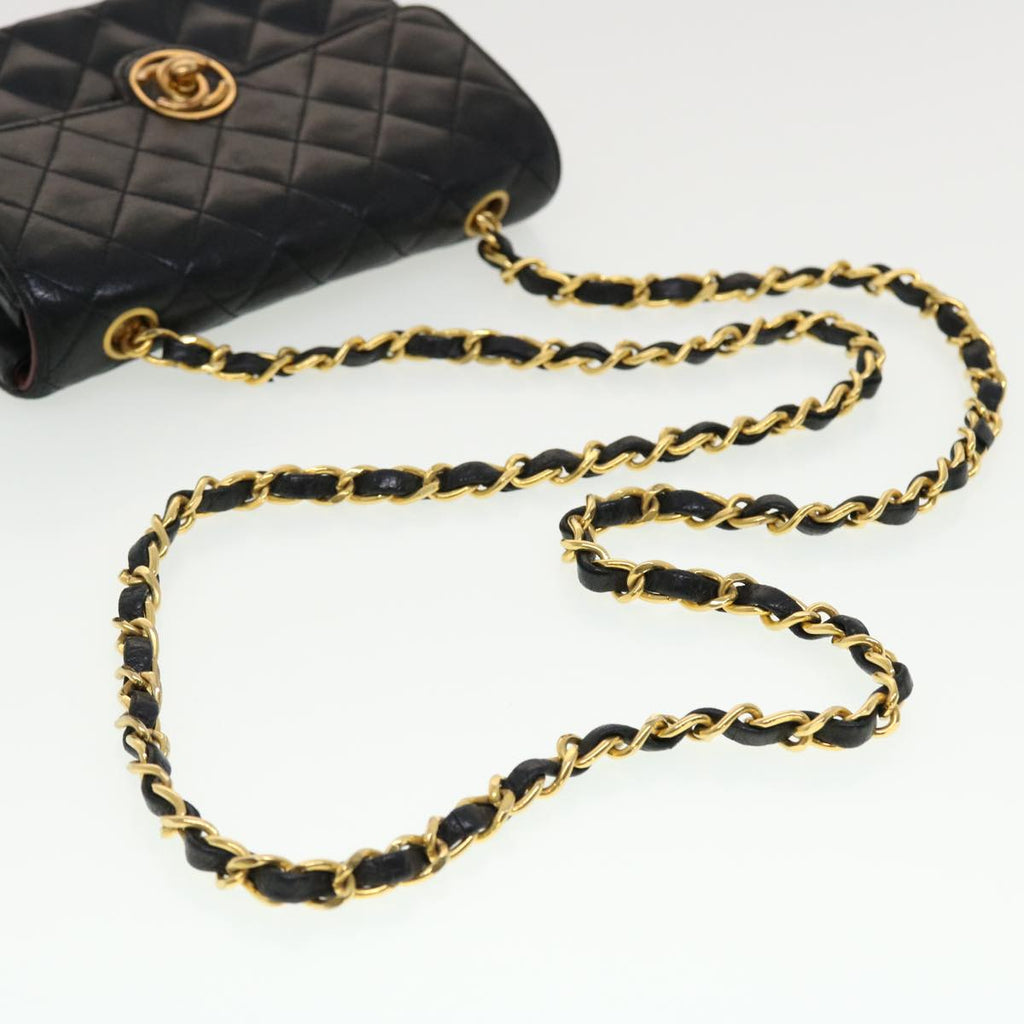 CHANEL Mini Matelasse Chain Shoulder Bag Lamb Skin Black CC 42862A