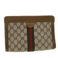 GUCCI GG Canvas Web Sherry Line Clutch Bag Beige Red Green 84.01.001 42878