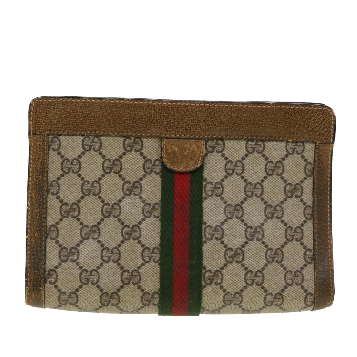 GUCCI GG Canvas Web Sherry Line Clutch Bag Beige Red Green 84.01.001 42878